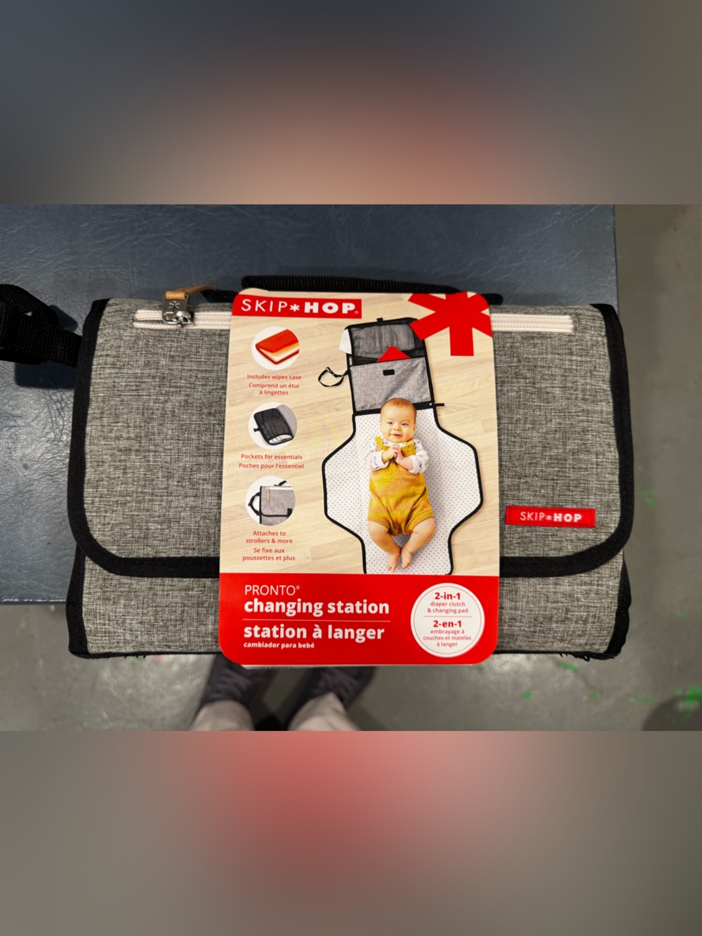Skip Hop Heather Gray Portable Changing Station with Black Trim